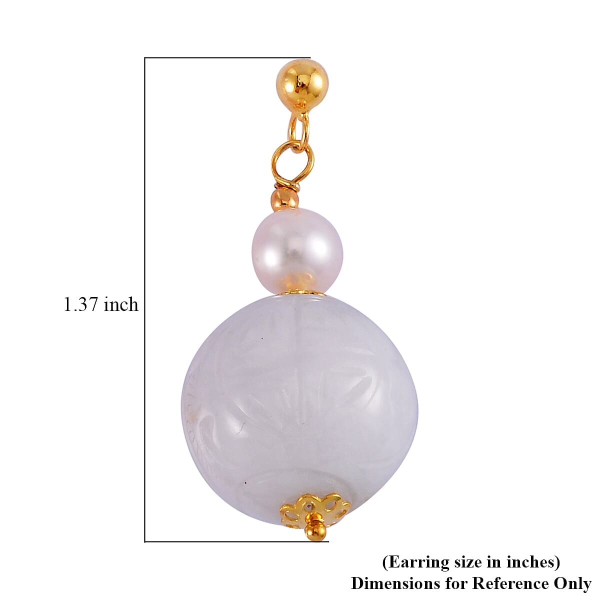 Natural Jade Carved and White Freshwater Pearl Earrings in 14K Yellow Gold Over Sterling Silver 72.10 ctw