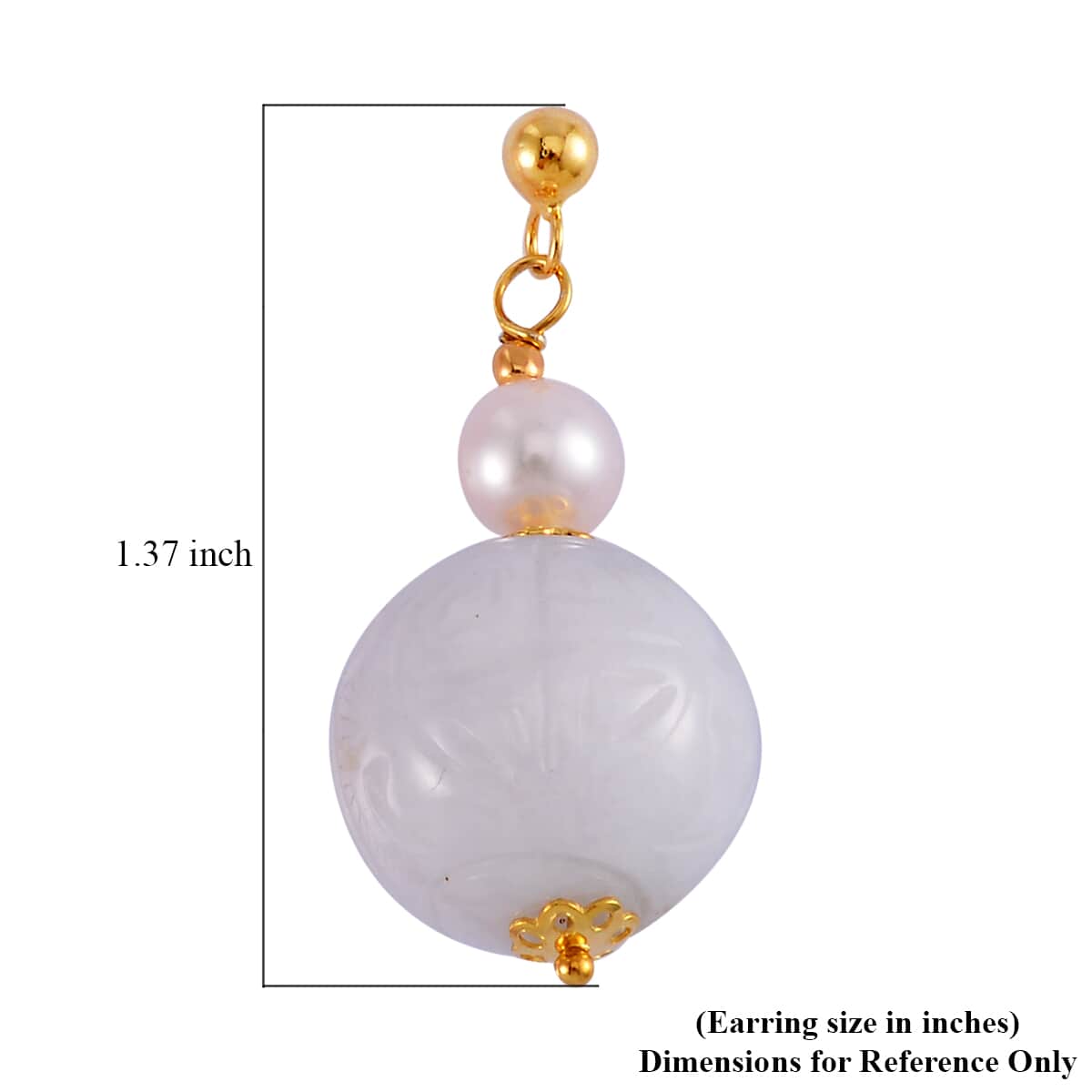 Natural Jade Carved and White Freshwater Pearl Earrings in 14K Yellow Gold Over Sterling Silver 72.10 ctw image number 5