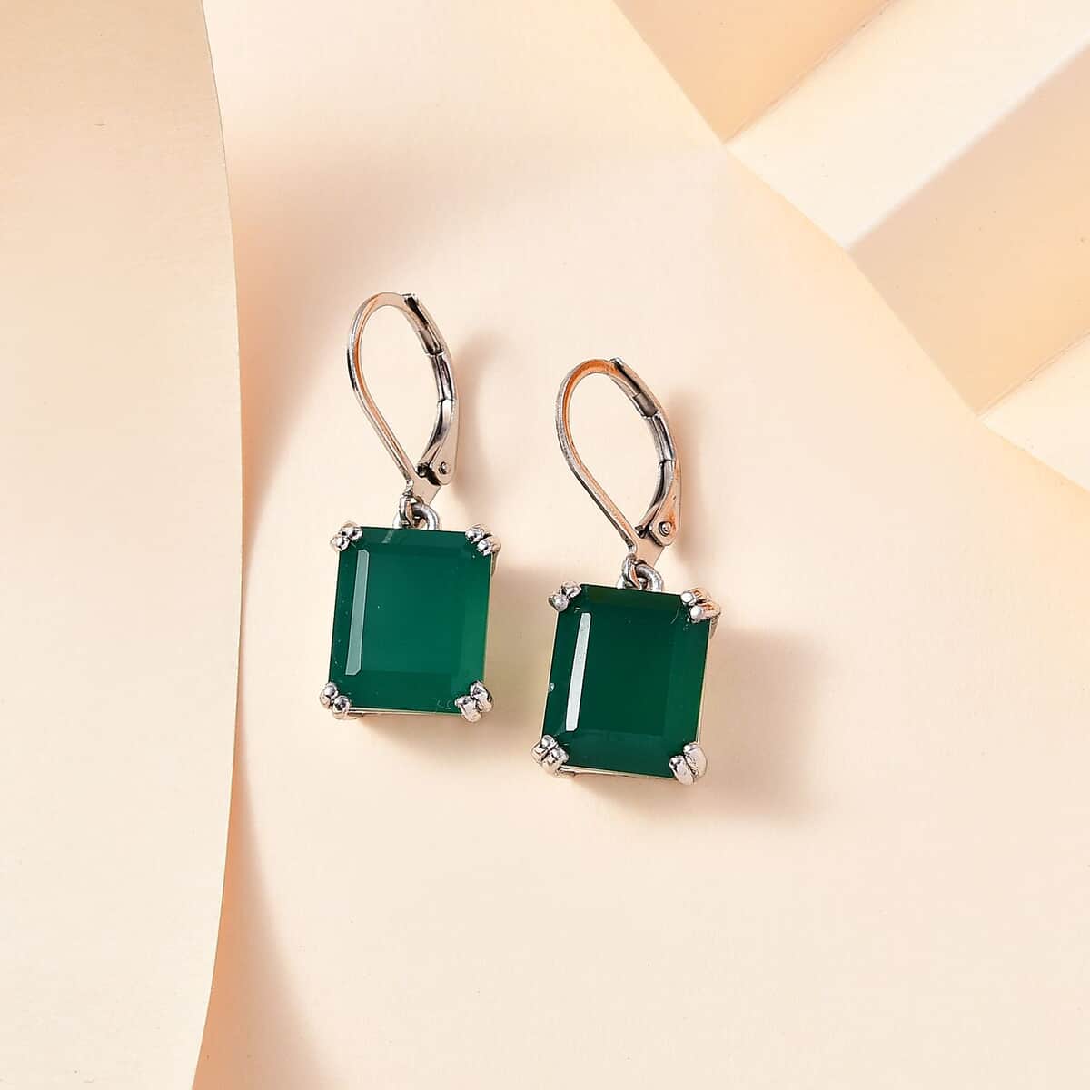 Karis Green Onyx Solitaire Lever Back Earrings in Platinum Bond 11.10 ctw image number 1