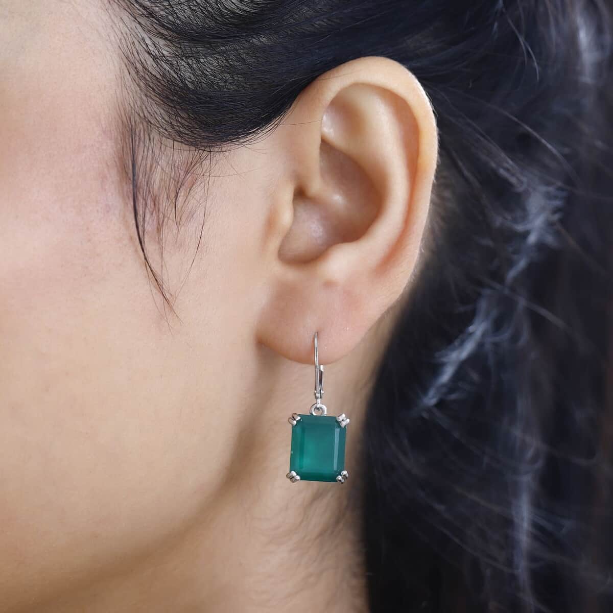 Karis Green Onyx Solitaire Lever Back Earrings in Platinum Bond 11.10 ctw image number 2