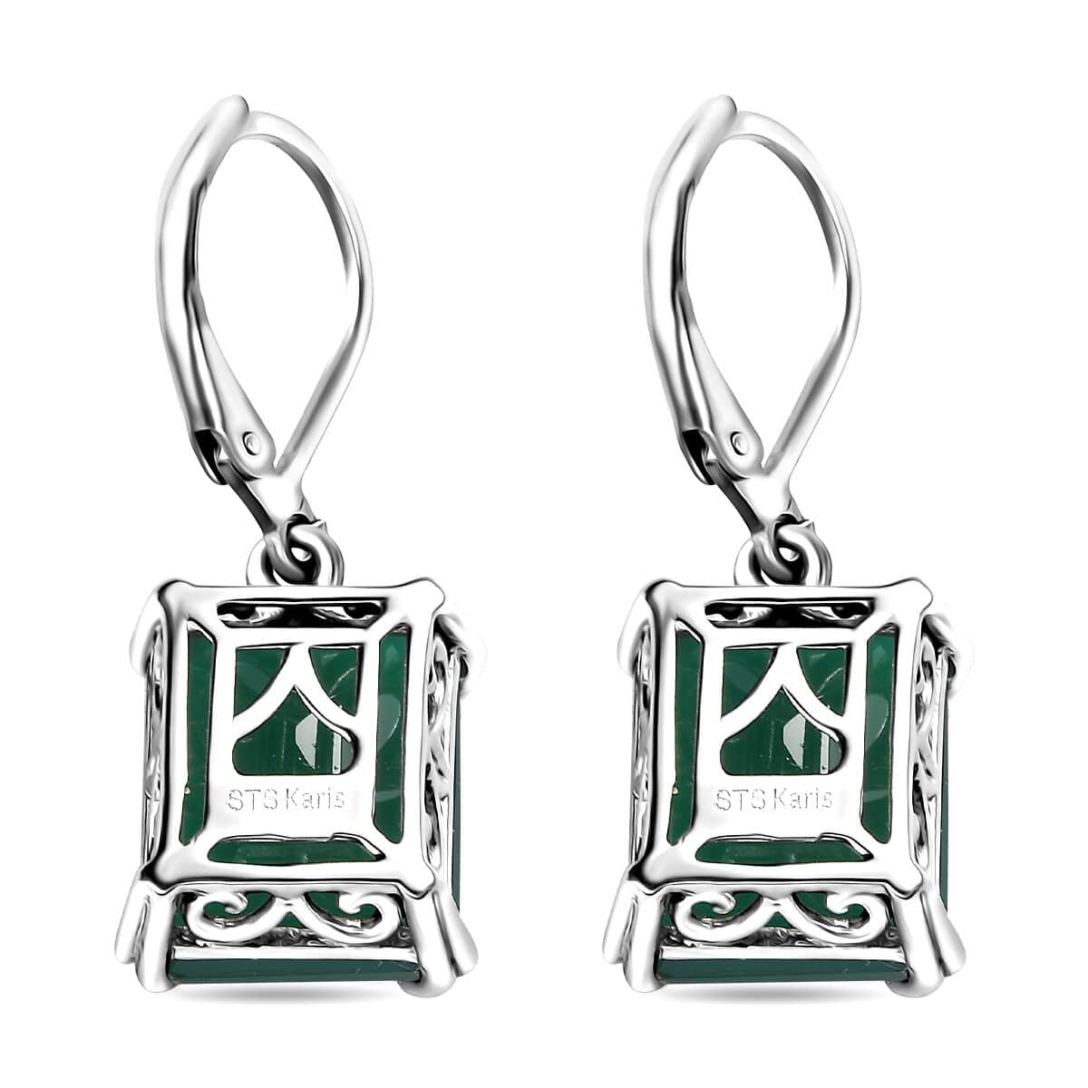 Karis Green Onyx Solitaire Lever Back Earrings in Platinum Bond 11.10 ctw image number 4