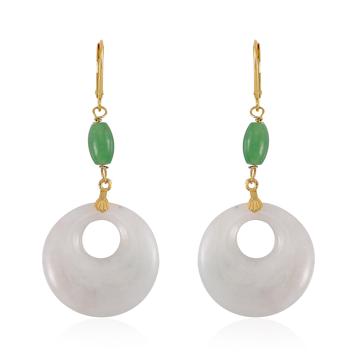 Natural Jade and Green Jade (D) 72.35 ctw Earrings in 14K Yellow Gold Over Sterling Silver