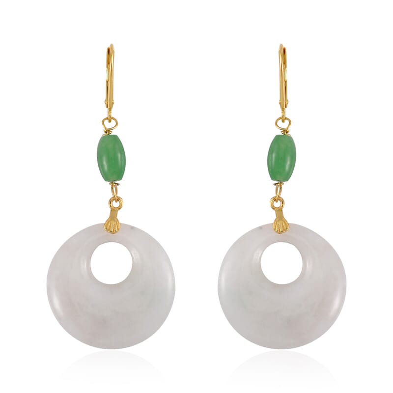 Natural Jade and Green Jade (D) 72.35 ctw Earrings in 14K Yellow Gold Over Sterling Silver