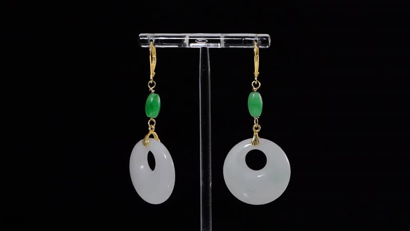 Natural Jade and Green Jade (D) 72.35 ctw Earrings in 14K Yellow Gold Over Sterling Silver