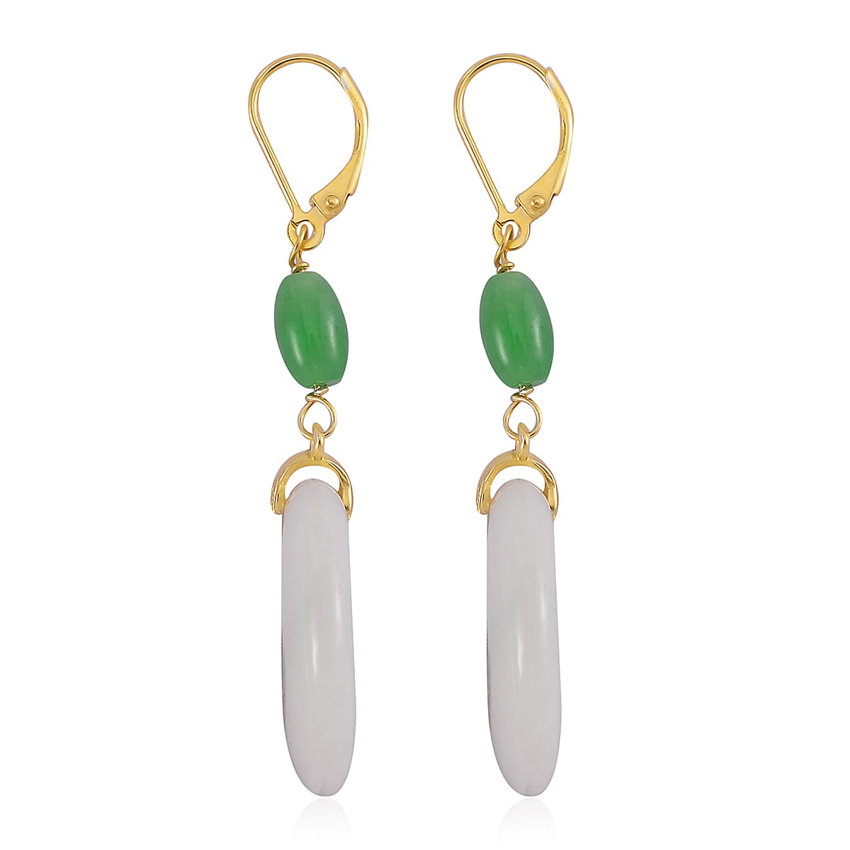 Natural Jade and Green Jade (D) 72.35 ctw Earrings in 14K Yellow Gold Over Sterling Silver