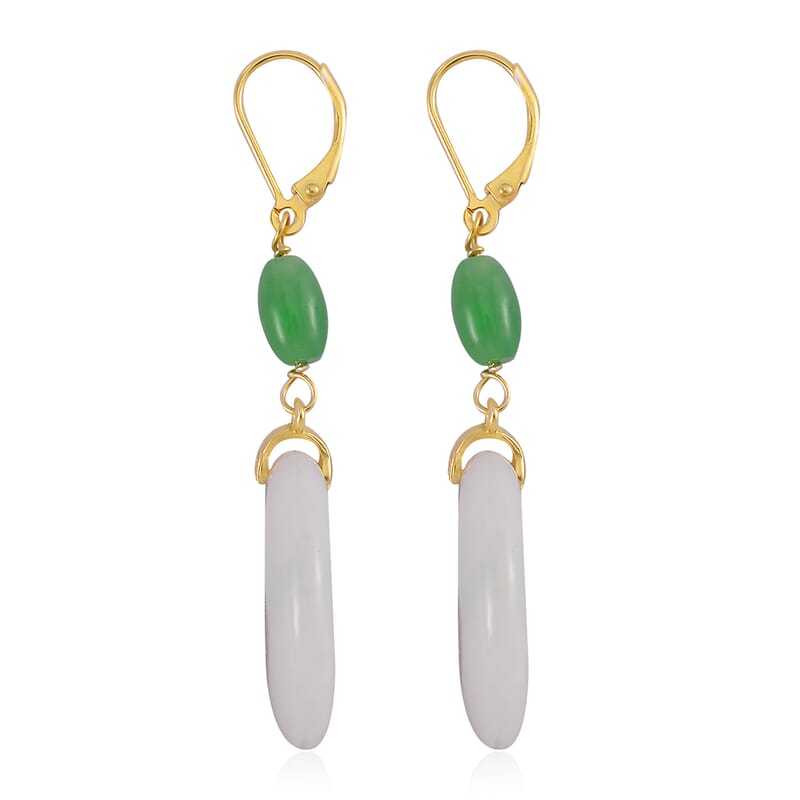 Natural Jade and Green Jade (D) 72.35 ctw Earrings in 14K Yellow Gold Over Sterling Silver