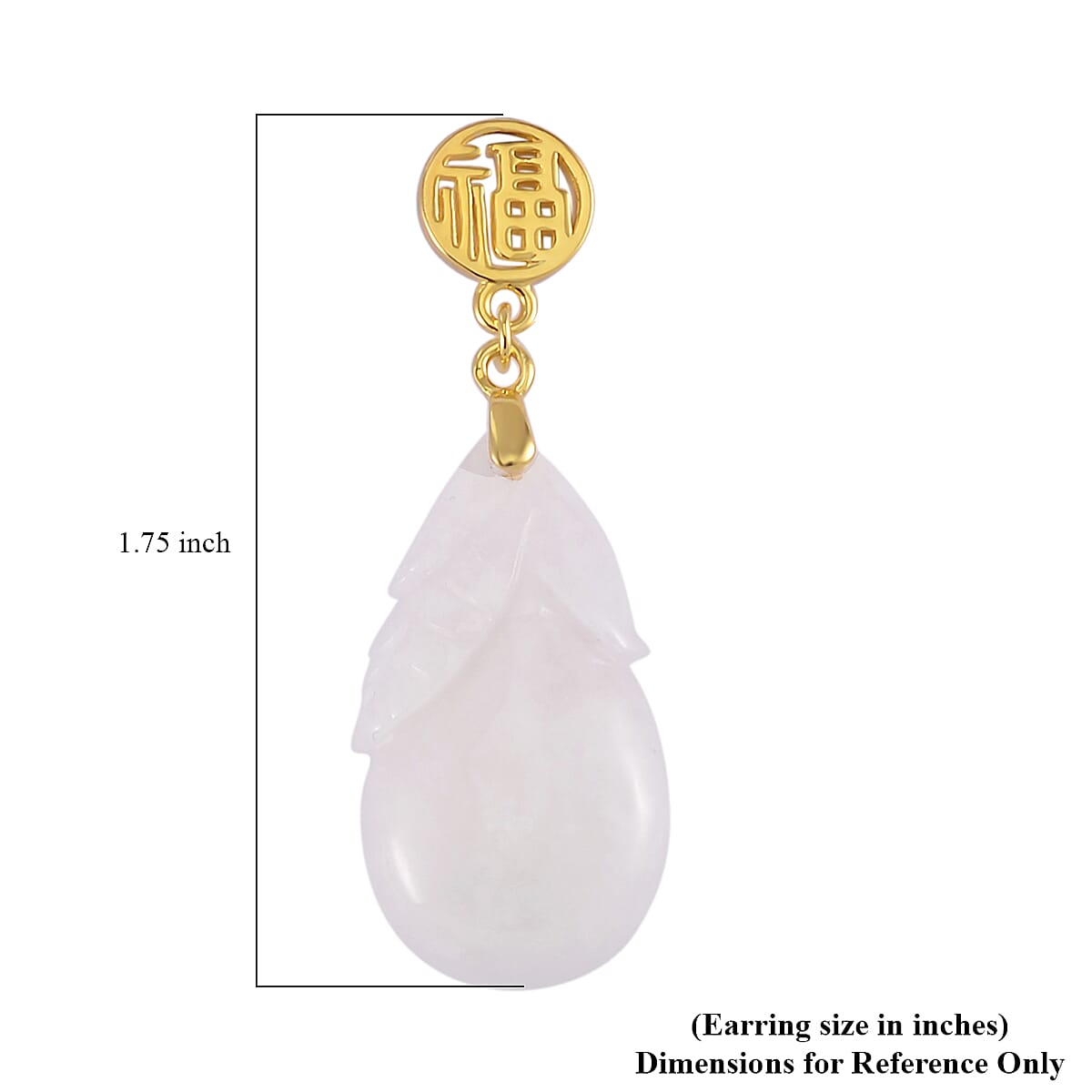 Natural Jade Carved 40.00 ctw Fu Happiness Earrings in 14K Yellow Gold Over Sterling Silver
