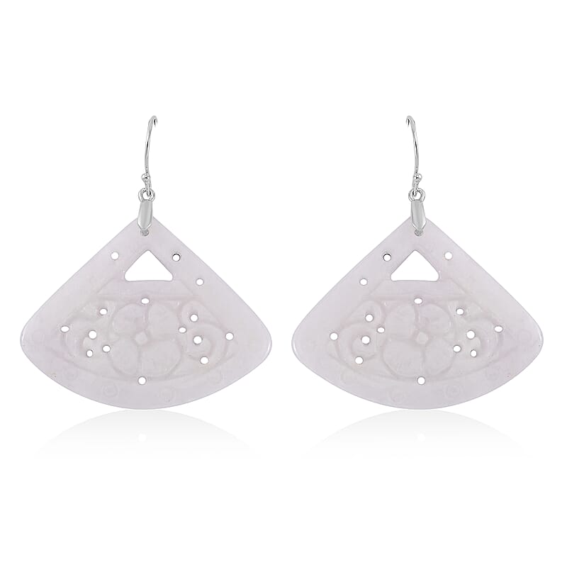 Natural Jade Carved Earrings in Rhodium Over Sterling Silver 62.50 ctw