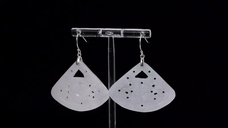 Natural Jade Carved Earrings in Rhodium Over Sterling Silver 62.50 ctw