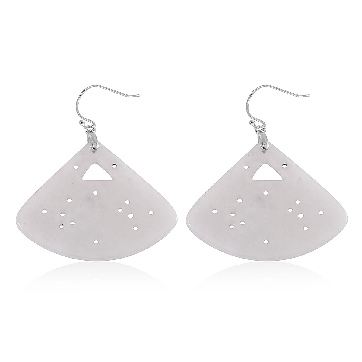 Natural Jade Carved Earrings in Rhodium Over Sterling Silver 62.50 ctw