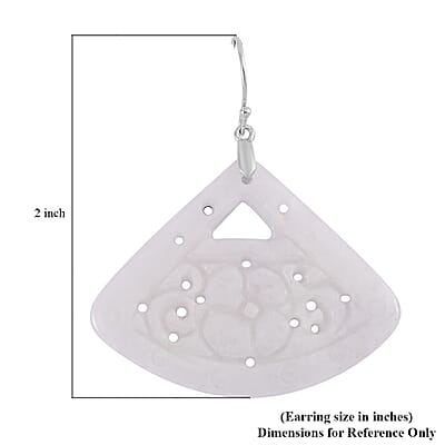 Natural Jade Carved Earrings in Rhodium Over Sterling Silver 62.50 ctw