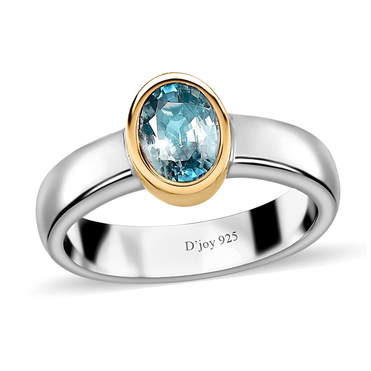 Cambodian Blue Zircon Solitaire Ring in Vermeil YG and Platinum Over Sterling Silver (Size 10.0) 1.25 ctw image number 0