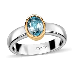 Cambodian Blue Zircon Solitaire Ring in Vermeil YG and Platinum Over Sterling Silver (Size 10.0) 1.25 ctw