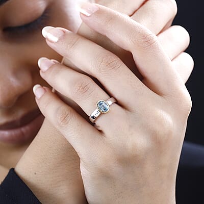 Cambodian Blue Zircon Solitaire Ring in Vermeil YG and Platinum Over Sterling Silver (Size 10.0) 1.25 ctw