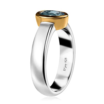 Cambodian Blue Zircon Solitaire Ring in Vermeil YG and Platinum Over Sterling Silver (Size 10.0) 1.25 ctw