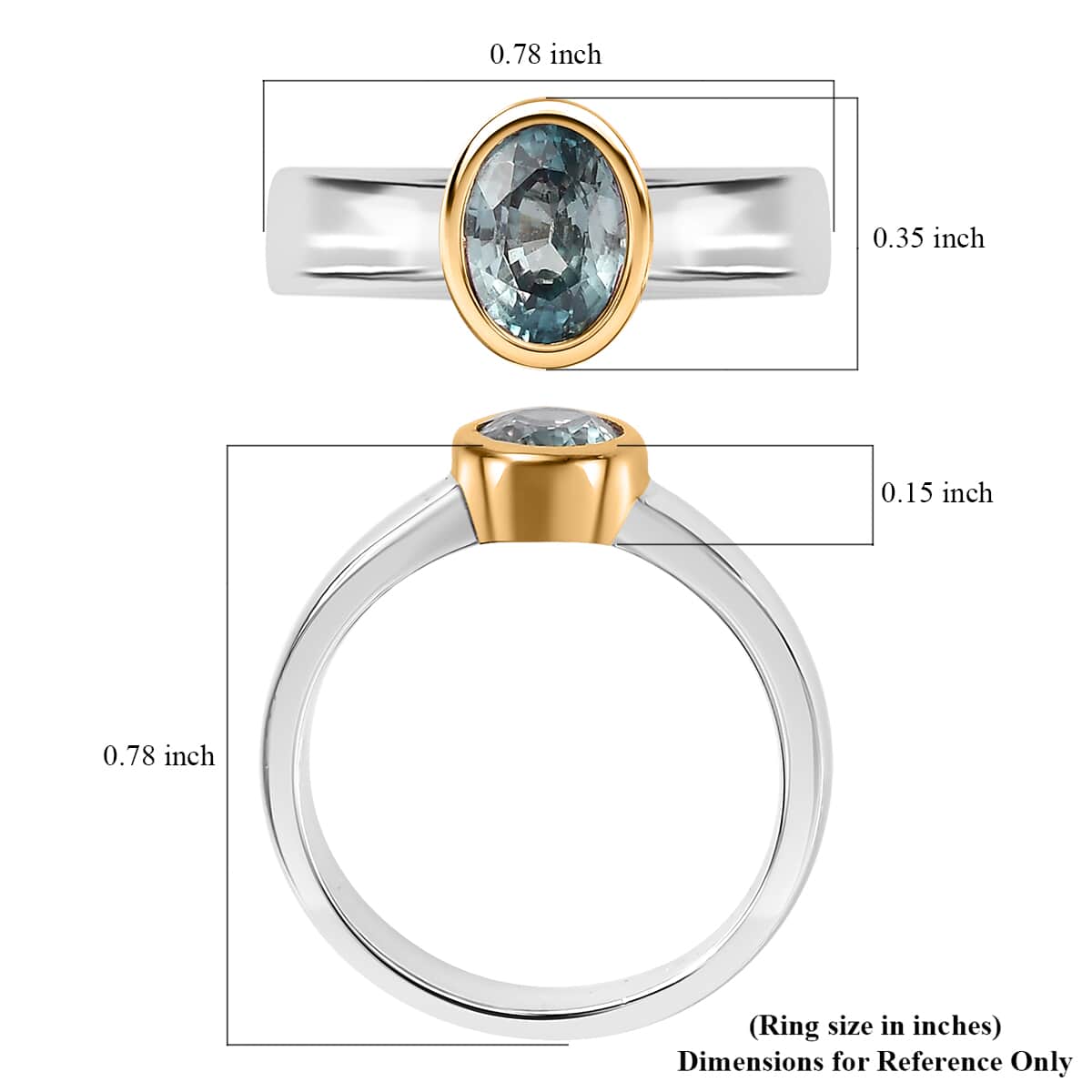 Cambodian Blue Zircon Solitaire Ring in Vermeil YG and Platinum Over Sterling Silver (Size 10.0) 1.25 ctw image number 5