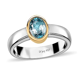 Cambodian Blue Zircon Solitaire Ring in Vermeil YG and Platinum Over Sterling Silver (Size 8.0) 1.25 ctw
