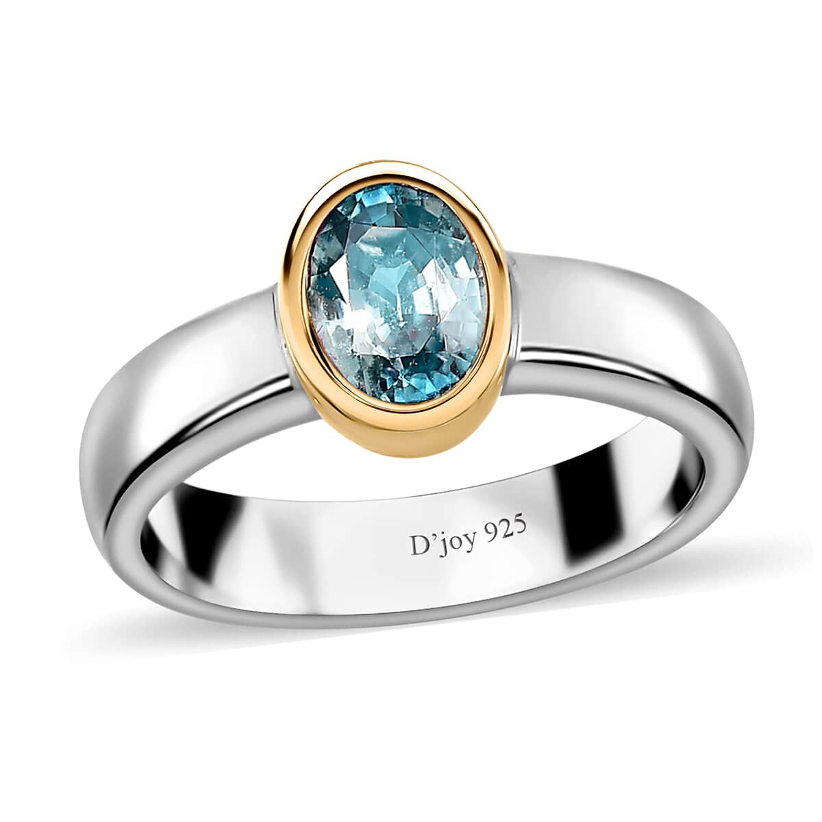 Cambodian Blue Zircon Solitaire Ring in Vermeil YG and Platinum Over Sterling Silver (Size 9.0) 1.25 ctw image number 0