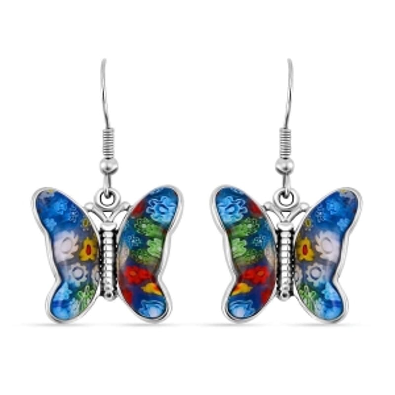 Multi Color Murano Style Butterfly Earrings in Stainless Steel