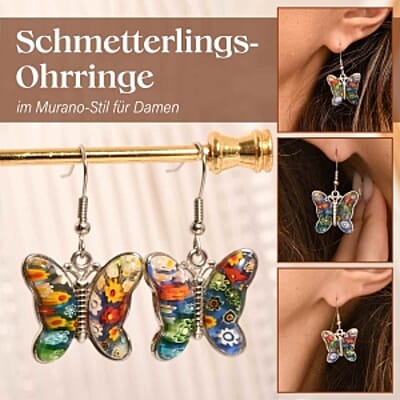 Multi Color Murano Style Butterfly Earrings in Stainless Steel