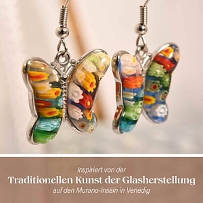 Multi Color Murano Style Butterfly Earrings in Stainless Steel