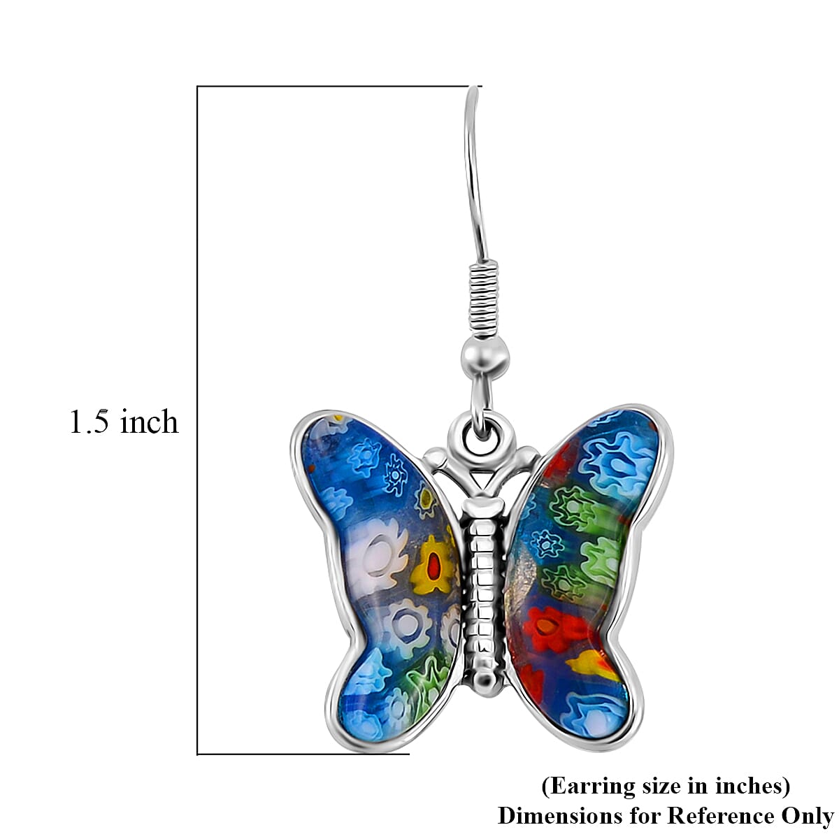 Multi Color Murano Style Butterfly Earrings in Stainless Steel image number 5