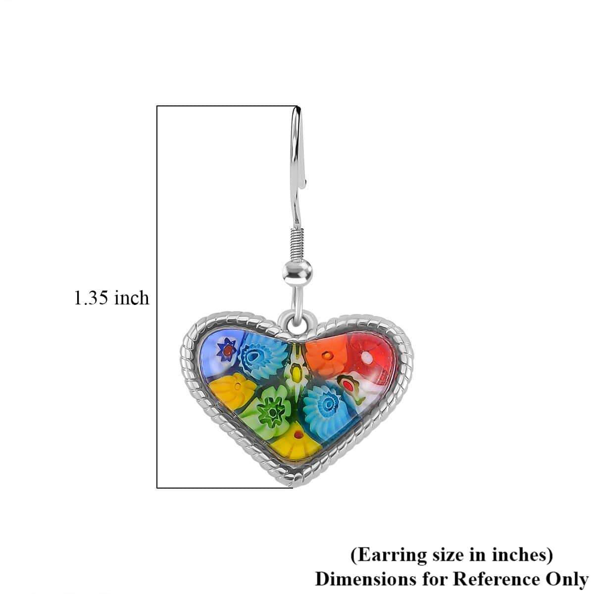 Multi Color Murano Style Heart Fish Hook Earrings in Stainless Steel image number 4