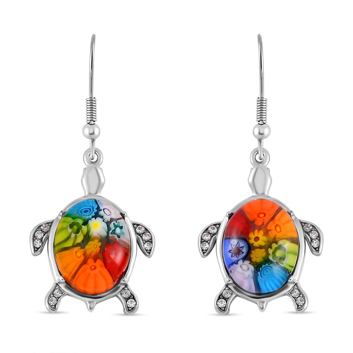 Multi Color Murano Style and Austrian Crystal Turtle Earrings in Stainless Steel image number 0