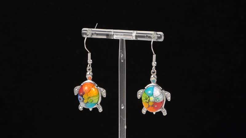 Multi Color Murano Style and Austrian Crystal Turtle Earrings in Stainless Steel