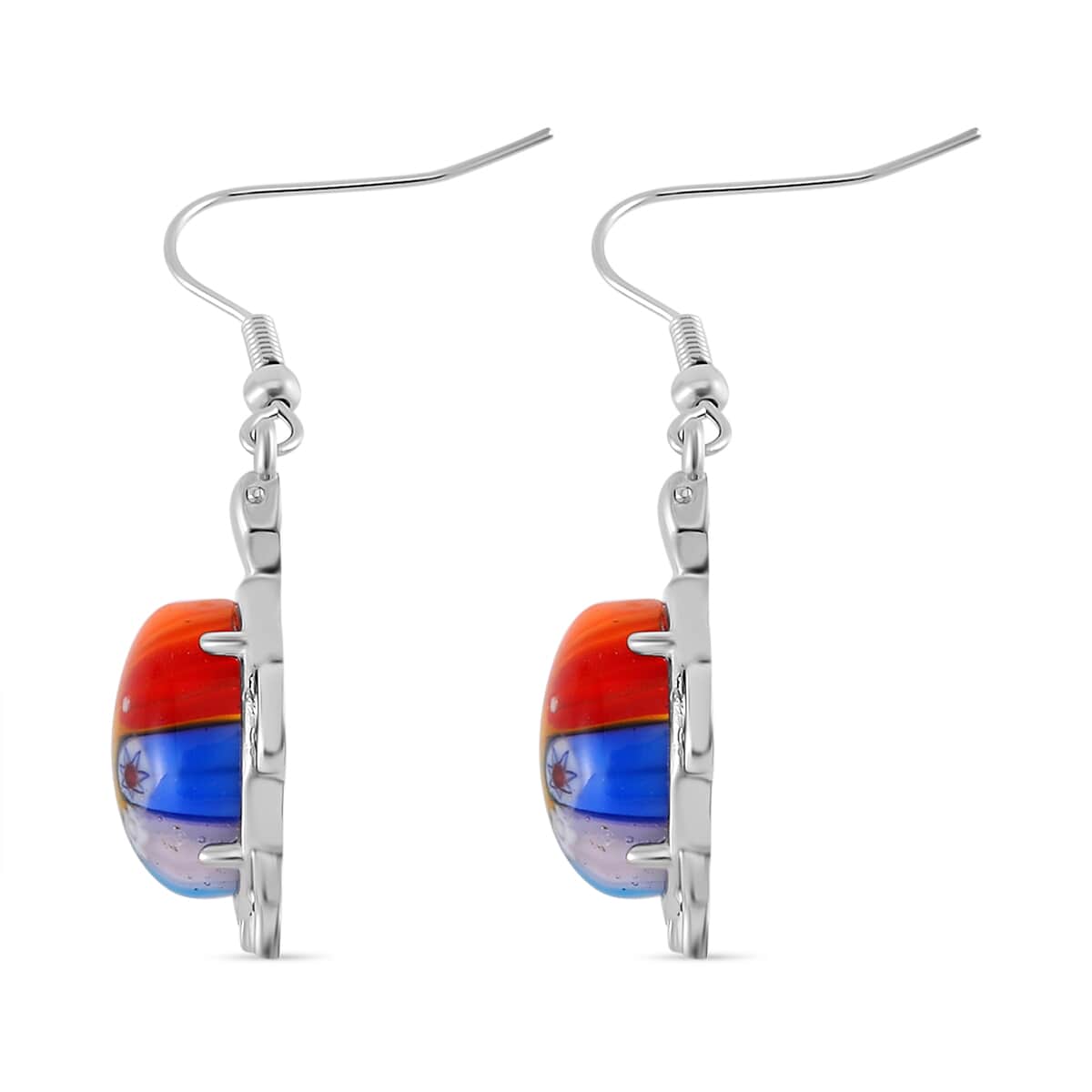 Multi Color Murano Style and Austrian Crystal Turtle Earrings in Stainless Steel image number 3