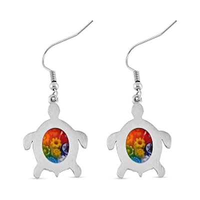 Multi Color Murano Style and Austrian Crystal Turtle Earrings in Stainless Steel