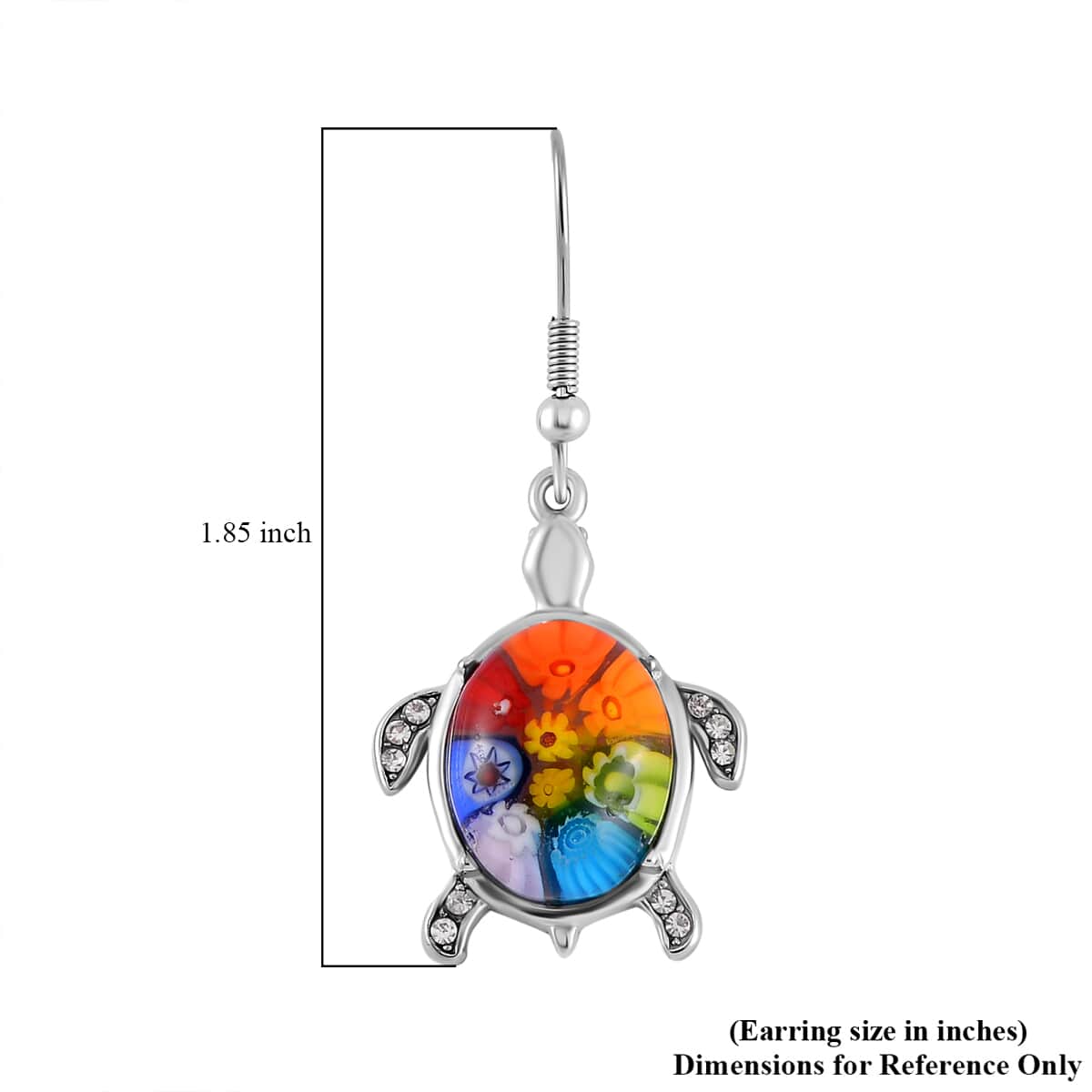 Multi Color Murano Style and Austrian Crystal Turtle Earrings in Stainless Steel image number 5