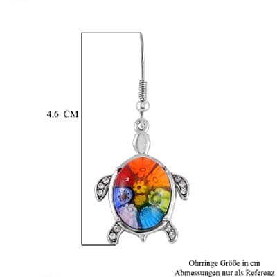 Multi Color Murano Style and Austrian Crystal Turtle Earrings in Stainless Steel