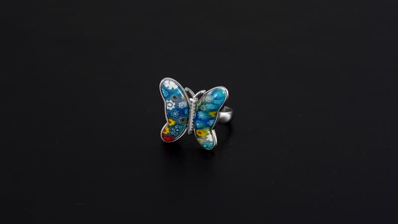 Multi Color Murano Style Butterfly Ring in Stainless Steel (Size 10.0)