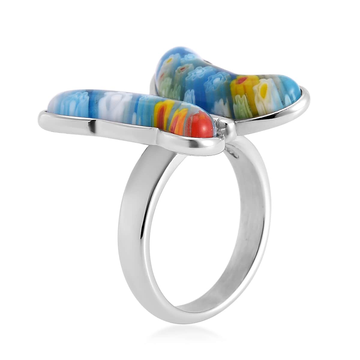 Multi Color Murano Style Butterfly Ring in Stainless Steel (Size 10.0) image number 3