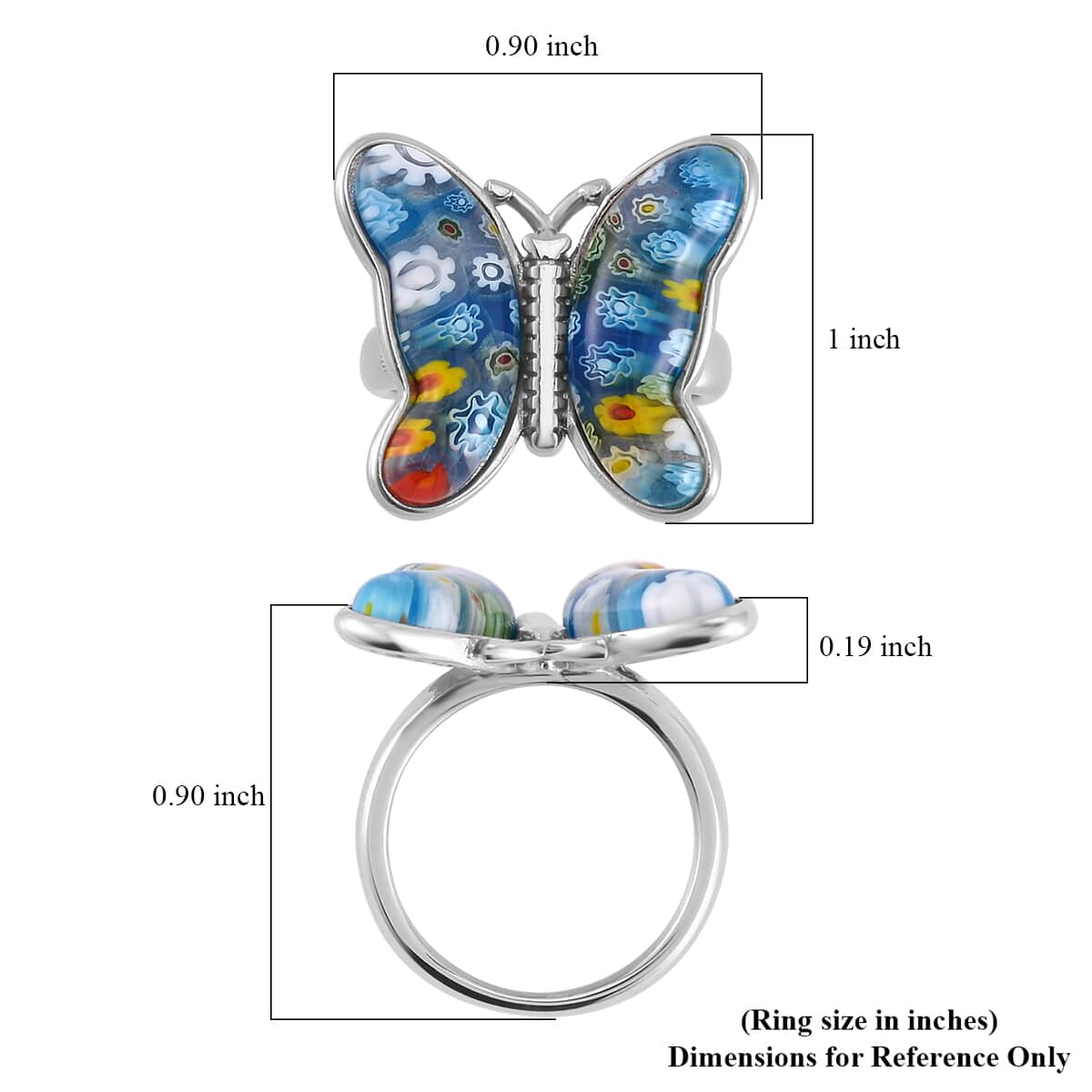 Multi Color Murano Style Butterfly Ring in Stainless Steel (Size 10.0) image number 5