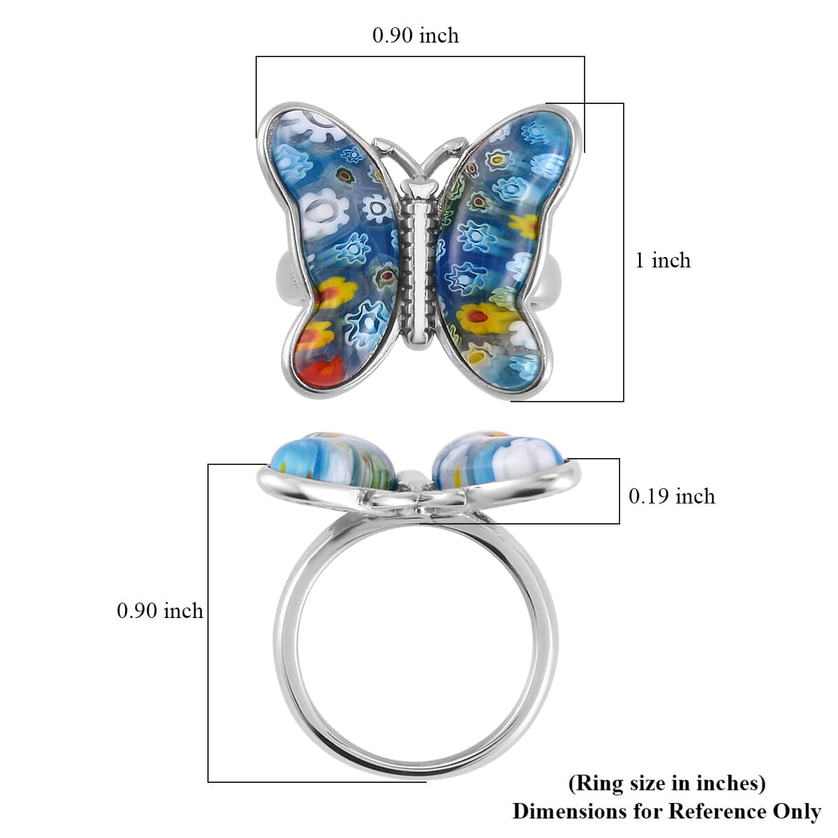 Multi Color Murano Style Butterfly Ring in Stainless Steel (Size 9.0) image number 5