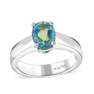 Peacock Quartz (Triplet) Solitaire Ring in Platinum Over Sterling Silver (Size 10.0) 1.50 ctw