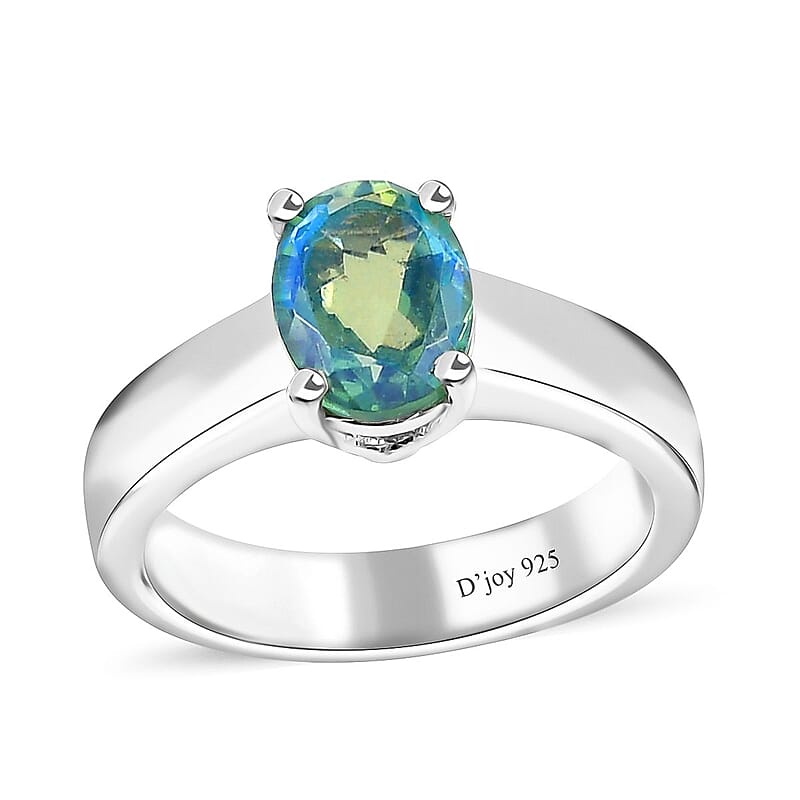Peacock Quartz (Triplet) Solitaire Ring in Platinum Over Sterling Silver (Size 10.0) 1.50 ctw
