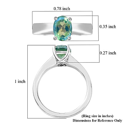 Peacock Quartz (Triplet) Solitaire Ring in Platinum Over Sterling Silver (Size 10.0) 1.50 ctw