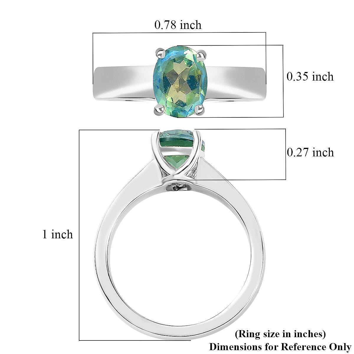 D'Joy Peacock Quartz (Triplet) Solitaire Ring in Platinum Over Sterling Silver (Size 11.0) 1.50 ctw image number 5