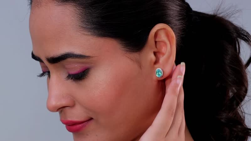 Peacock Quartz (Triplet) and White Zircon Halo Stud Earrings in Platinum Over Sterling Silver 3.30 ctw
