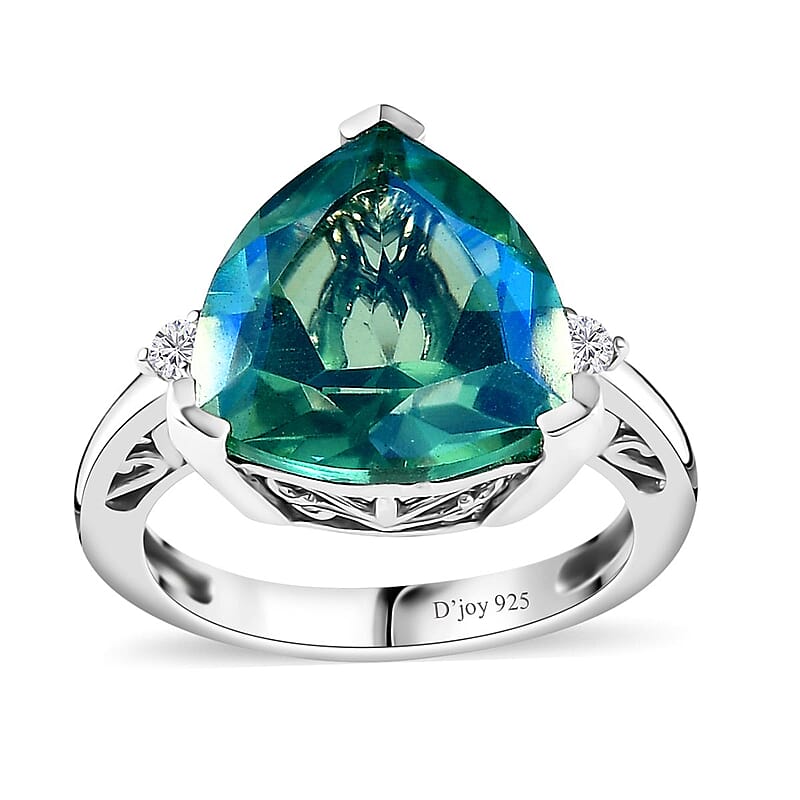 Peacock Quartz (Triplet) and Moissanite Ring in Platinum Over Sterling Silver (Size 10.0) 5.60 ctw