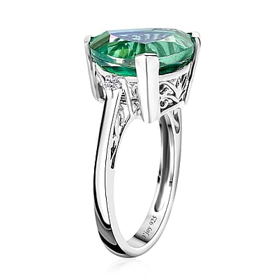 Peacock Quartz (Triplet) and Moissanite Ring in Platinum Over Sterling Silver (Size 10.0) 5.60 ctw