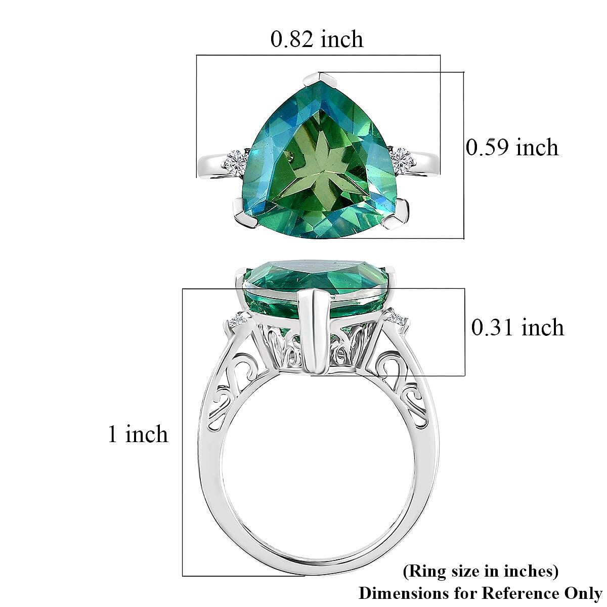 Peacock Quartz (Triplet) and Moissanite Ring in Platinum Over Sterling Silver (Size 10.0) 5.60 ctw