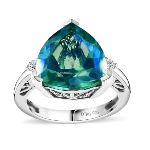 Peacock Quartz (Triplet) and Moissanite Ring in Platinum Over Sterling Silver (Size 7.0) 5.60 ctw
