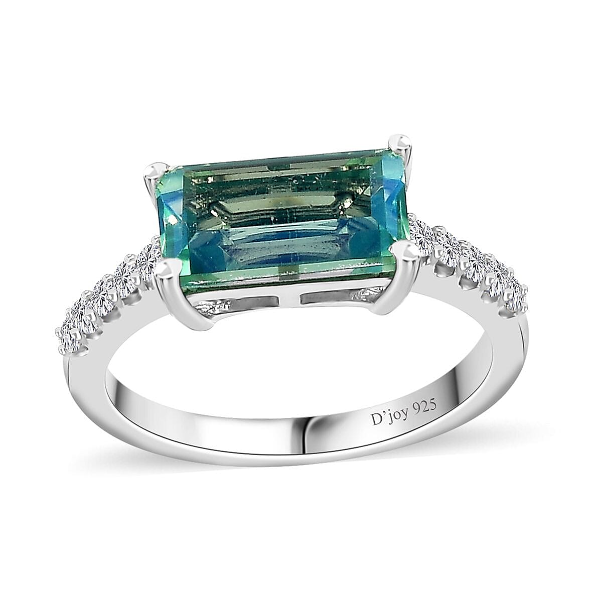 Peacock Quartz (Triplet) and White Zircon Ring in Platinum Over Sterling Silver (Size 10.0) 1.40 ctw