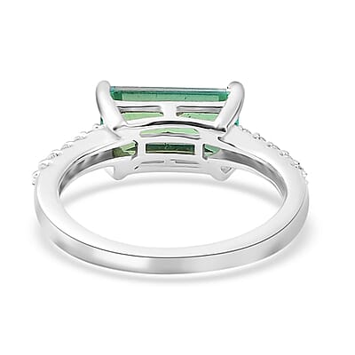 Peacock Quartz (Triplet) and White Zircon Ring in Platinum Over Sterling Silver (Size 10.0) 1.40 ctw