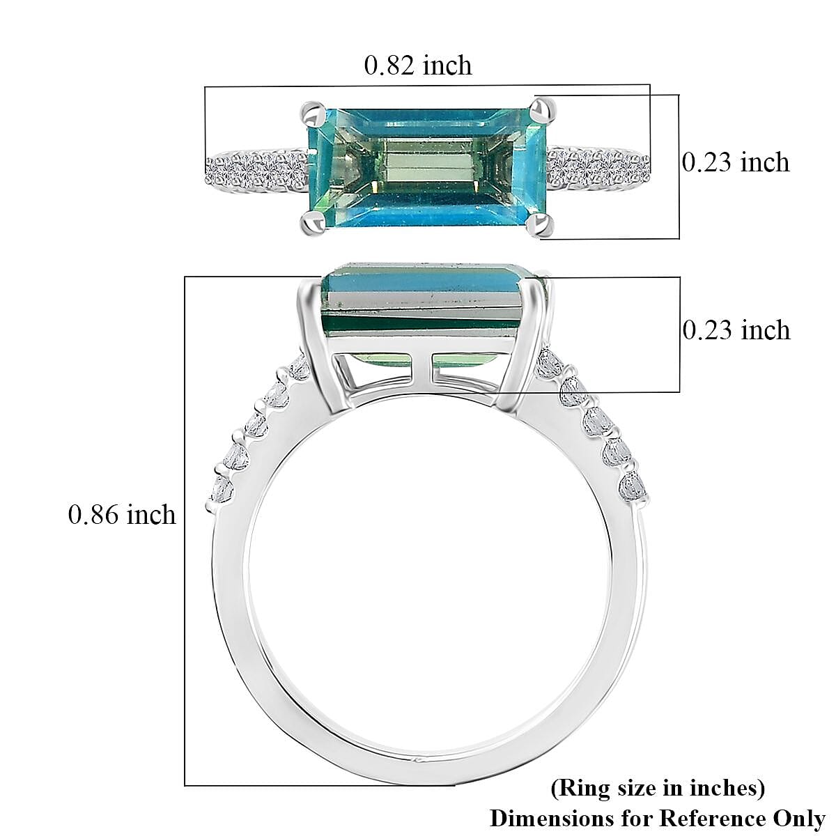 Peacock Quartz (Triplet) and White Zircon Ring in Platinum Over Sterling Silver (Size 10.0) 1.40 ctw