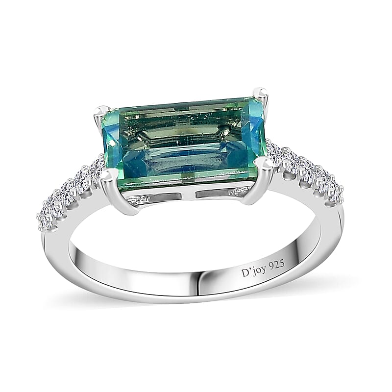 D'Joy Premium Peacock Quartz (Bgt) and White Zircon 1.40 ctw Ring in Platinum Over Sterling Silver (Size 11.0)